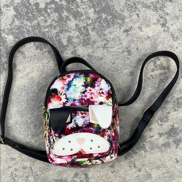 Betsey Johnson Kitsch Mini Floral Patent Backpack French Bull Dog - Picture 3 of 16